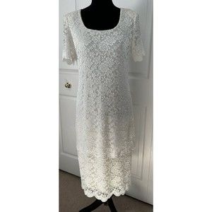 Teddi Dresses White Layered Lace Sheath Dress Short Sleeve Midi Formal Sz 10 EUC